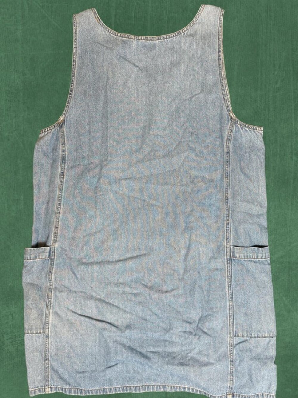 Vintage 90s Denim Dress Mini Pinafore Sleeveless Jean Dress Large Erika & Co - Picture 3 of 5